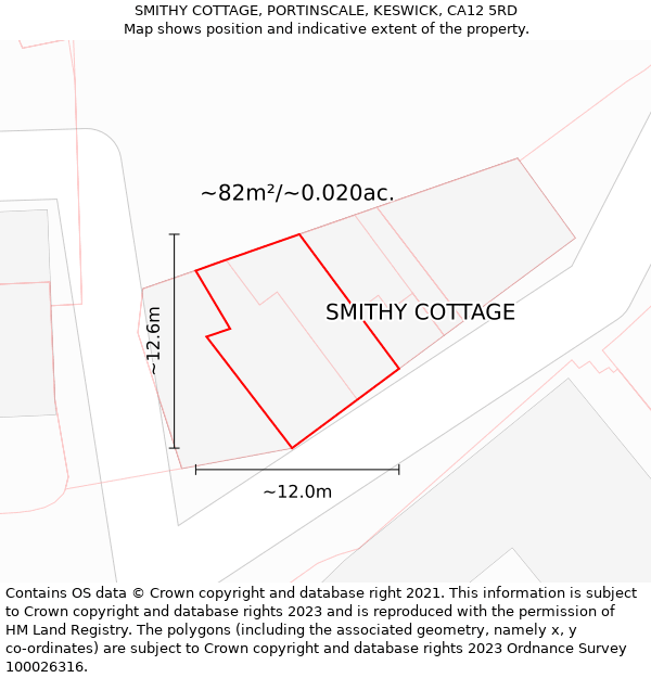 SMITHY COTTAGE, PORTINSCALE, KESWICK, CA12 5RD: Plot and title map