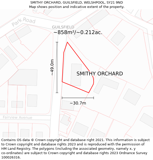 SMITHY ORCHARD, GUILSFIELD, WELSHPOOL, SY21 9ND: Plot and title map