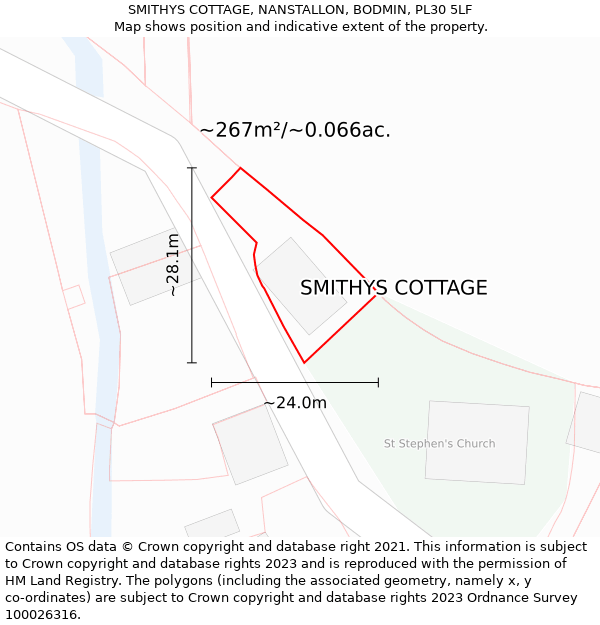 SMITHYS COTTAGE, NANSTALLON, BODMIN, PL30 5LF: Plot and title map