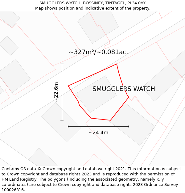 SMUGGLERS WATCH, BOSSINEY, TINTAGEL, PL34 0AY: Plot and title map