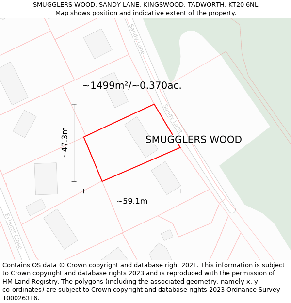 SMUGGLERS WOOD, SANDY LANE, KINGSWOOD, TADWORTH, KT20 6NL: Plot and title map