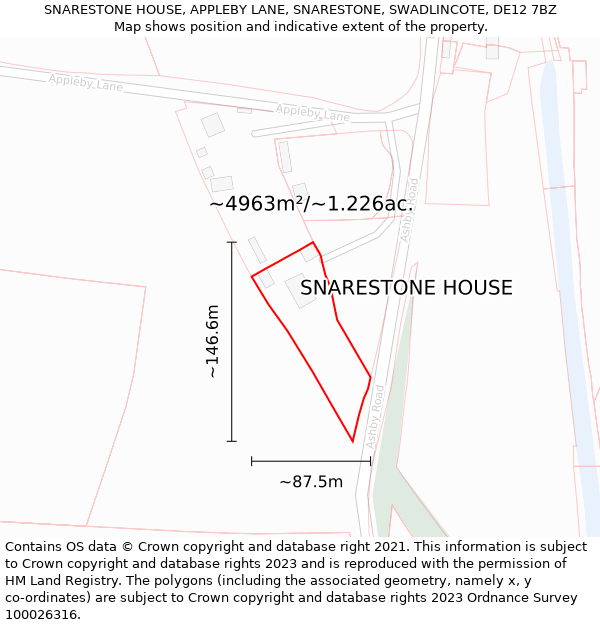 SNARESTONE HOUSE, APPLEBY LANE, SNARESTONE, SWADLINCOTE, DE12 7BZ: Plot and title map