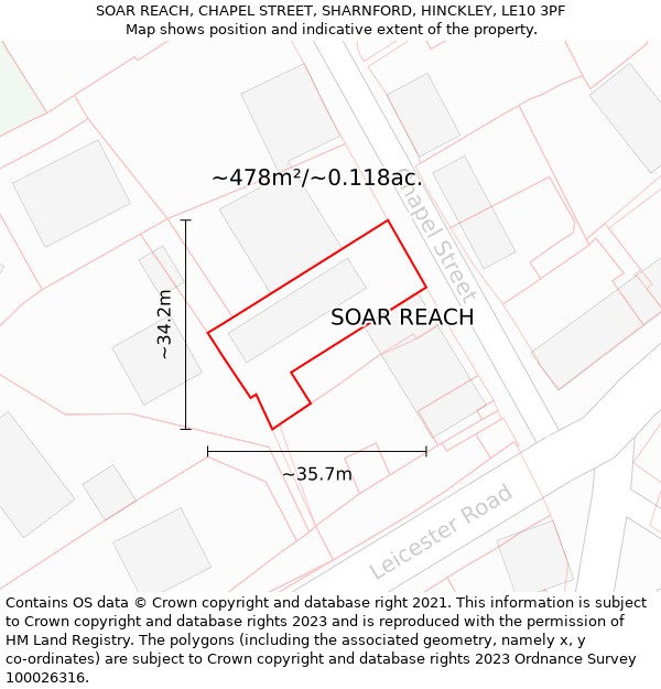 SOAR REACH, CHAPEL STREET, SHARNFORD, HINCKLEY, LE10 3PF: Plot and title map