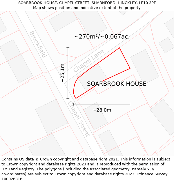 SOARBROOK HOUSE, CHAPEL STREET, SHARNFORD, HINCKLEY, LE10 3PF: Plot and title map