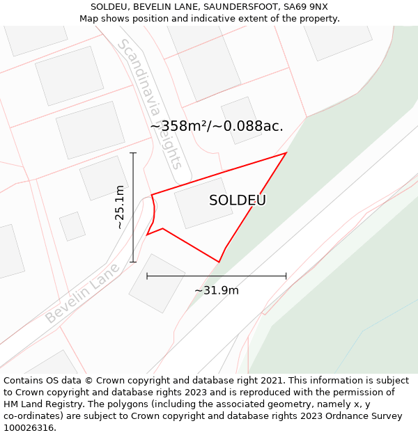 SOLDEU, BEVELIN LANE, SAUNDERSFOOT, SA69 9NX: Plot and title map