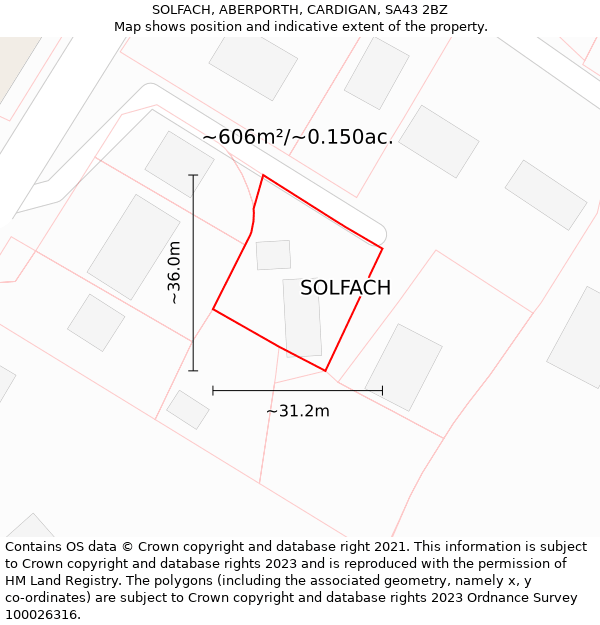 SOLFACH, ABERPORTH, CARDIGAN, SA43 2BZ: Plot and title map