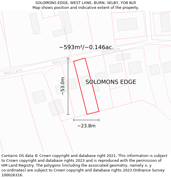 SOLOMONS EDGE, WEST LANE, BURN, SELBY, YO8 8LR: Plot and title map