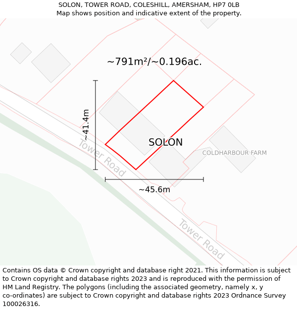 SOLON, TOWER ROAD, COLESHILL, AMERSHAM, HP7 0LB: Plot and title map