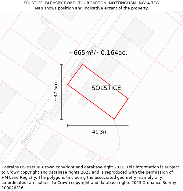 SOLSTICE, BLEASBY ROAD, THURGARTON, NOTTINGHAM, NG14 7FW: Plot and title map