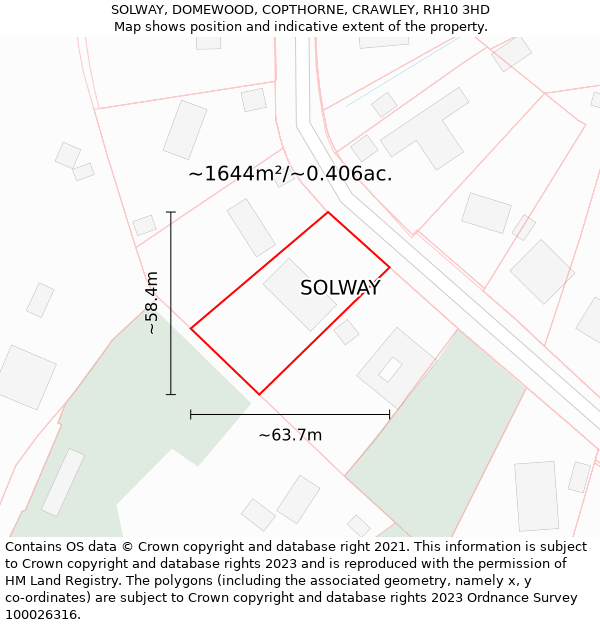 SOLWAY, DOMEWOOD, COPTHORNE, CRAWLEY, RH10 3HD: Plot and title map