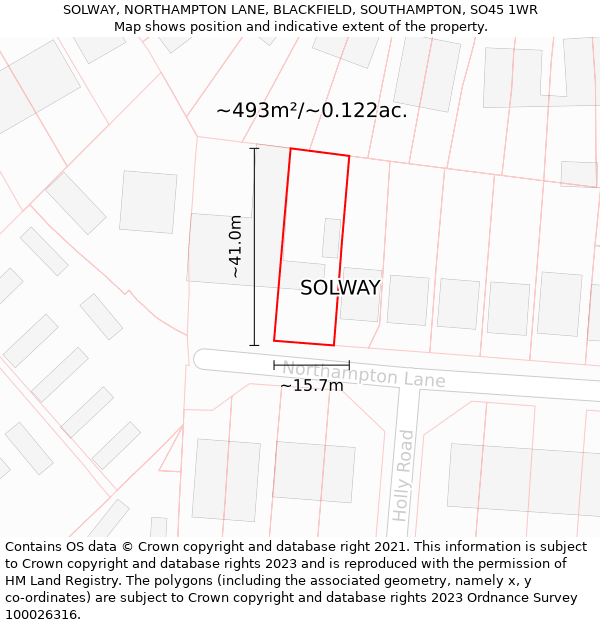 SOLWAY, NORTHAMPTON LANE, BLACKFIELD, SOUTHAMPTON, SO45 1WR: Plot and title map