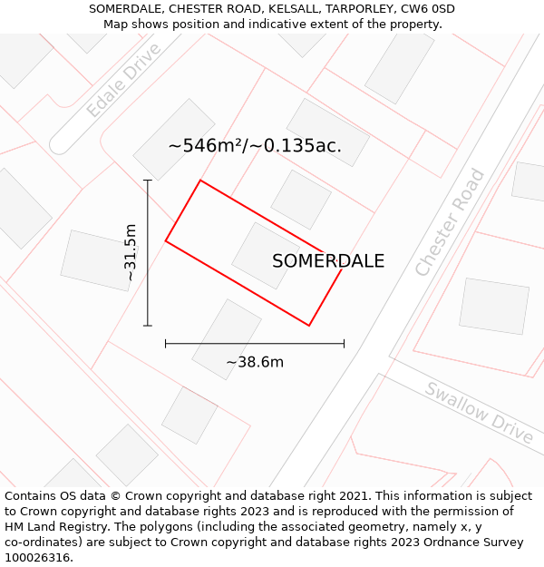 SOMERDALE, CHESTER ROAD, KELSALL, TARPORLEY, CW6 0SD: Plot and title map