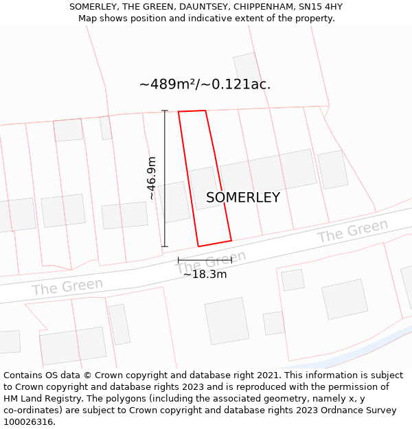 SOMERLEY, THE GREEN, DAUNTSEY, CHIPPENHAM, SN15 4HY: Plot and title map