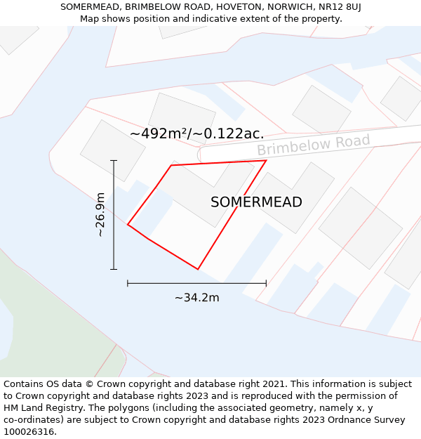SOMERMEAD, BRIMBELOW ROAD, HOVETON, NORWICH, NR12 8UJ: Plot and title map