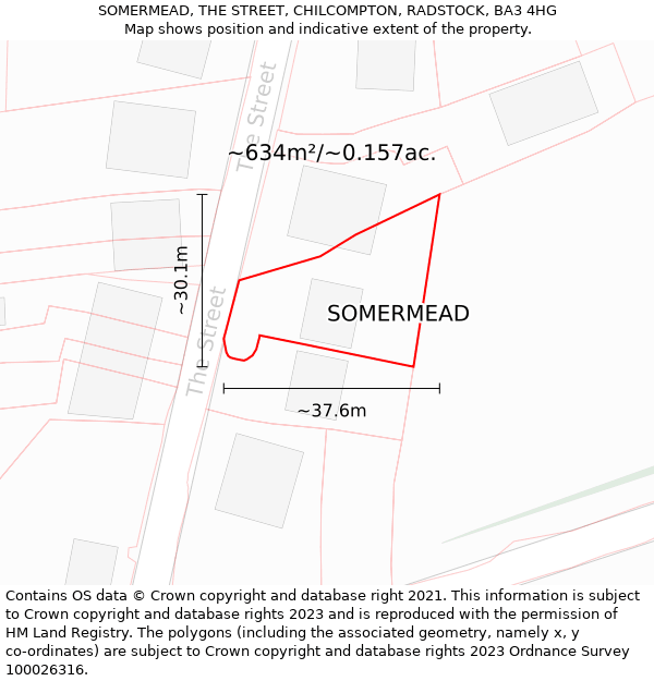 SOMERMEAD, THE STREET, CHILCOMPTON, RADSTOCK, BA3 4HG: Plot and title map