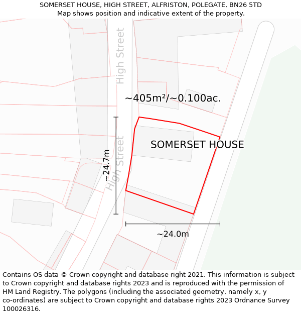 SOMERSET HOUSE, HIGH STREET, ALFRISTON, POLEGATE, BN26 5TD: Plot and title map