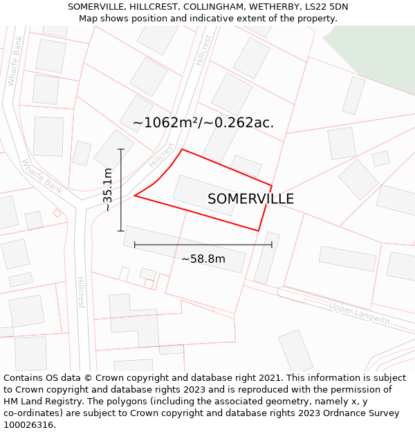 SOMERVILLE, HILLCREST, COLLINGHAM, WETHERBY, LS22 5DN: Plot and title map