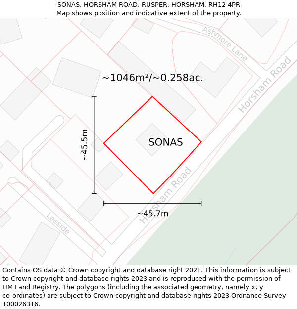 SONAS, HORSHAM ROAD, RUSPER, HORSHAM, RH12 4PR: Plot and title map