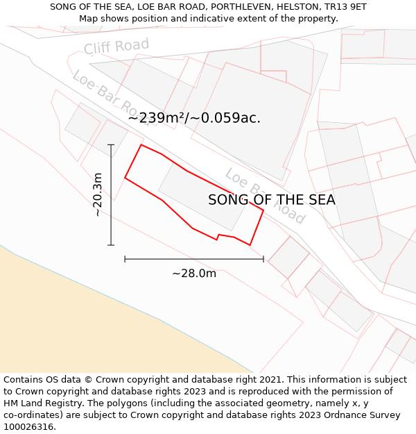 SONG OF THE SEA, LOE BAR ROAD, PORTHLEVEN, HELSTON, TR13 9ET: Plot and title map