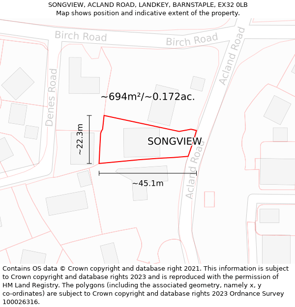 SONGVIEW, ACLAND ROAD, LANDKEY, BARNSTAPLE, EX32 0LB: Plot and title map