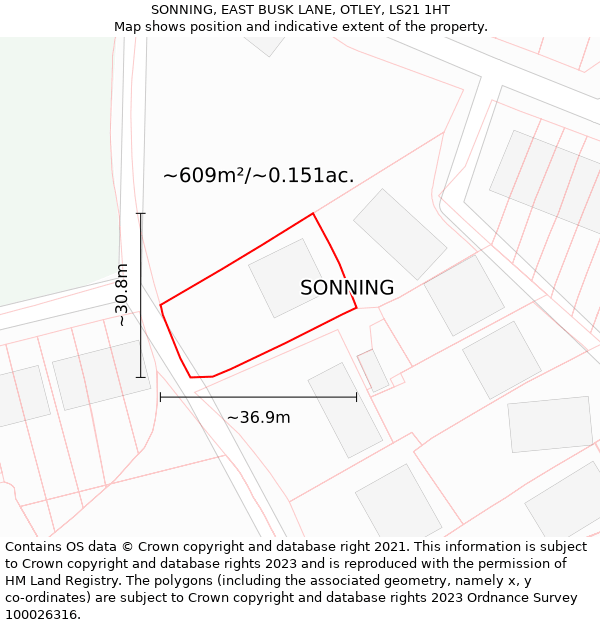 SONNING, EAST BUSK LANE, OTLEY, LS21 1HT: Plot and title map