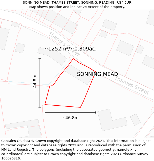 SONNING MEAD, THAMES STREET, SONNING, READING, RG4 6UR: Plot and title map