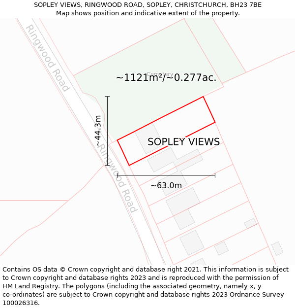 SOPLEY VIEWS, RINGWOOD ROAD, SOPLEY, CHRISTCHURCH, BH23 7BE: Plot and title map