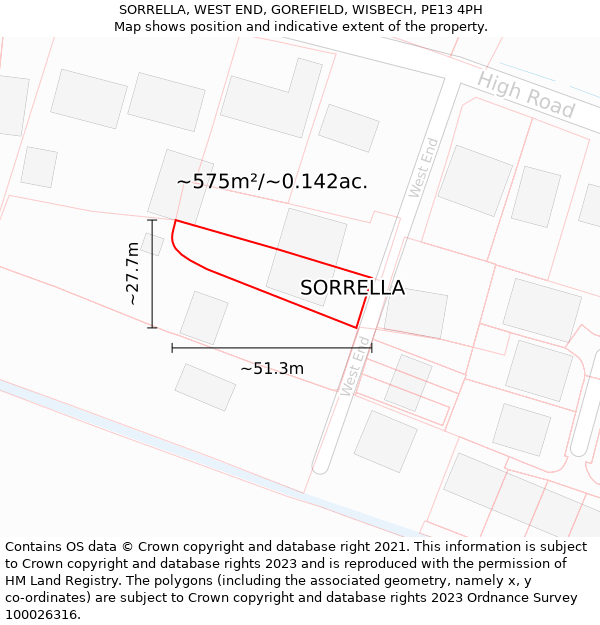 SORRELLA, WEST END, GOREFIELD, WISBECH, PE13 4PH: Plot and title map