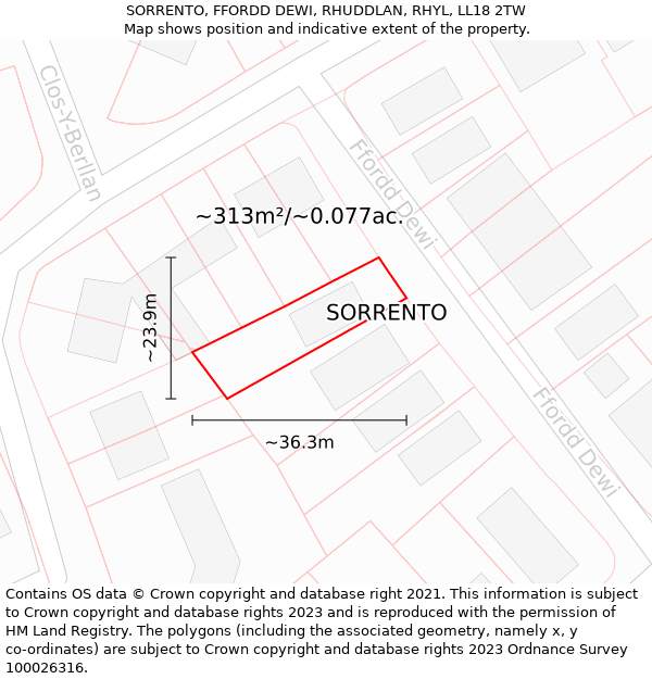 SORRENTO, FFORDD DEWI, RHUDDLAN, RHYL, LL18 2TW: Plot and title map