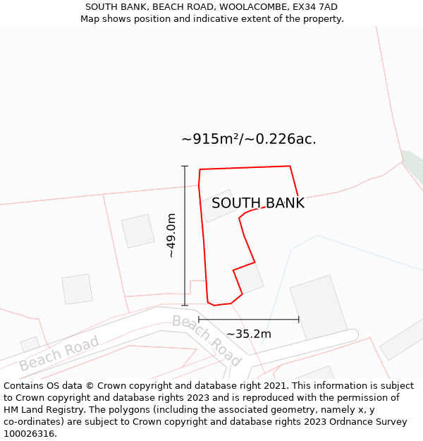 SOUTH BANK, BEACH ROAD, WOOLACOMBE, EX34 7AD: Plot and title map