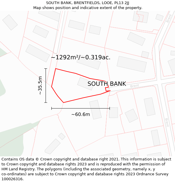 SOUTH BANK, BRENTFIELDS, LOOE, PL13 2JJ: Plot and title map
