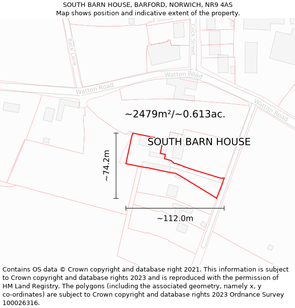 SOUTH BARN HOUSE, BARFORD, NORWICH, NR9 4AS: Plot and title map