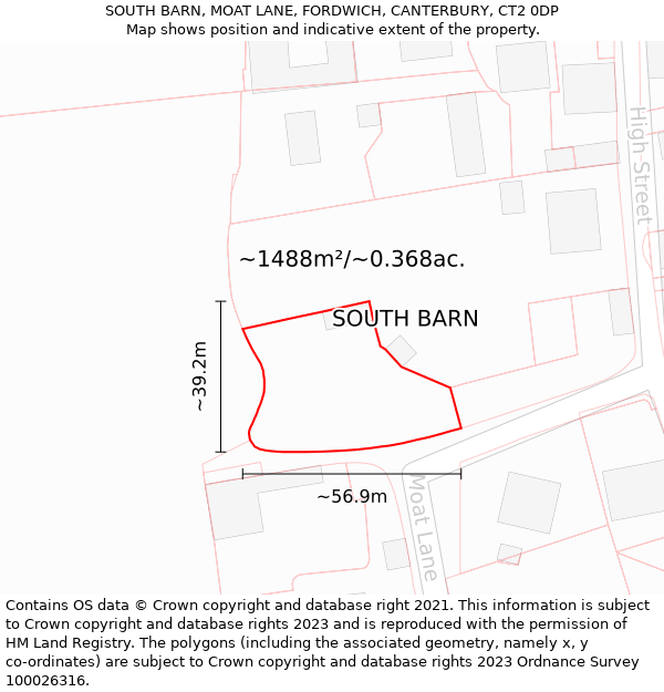 SOUTH BARN, MOAT LANE, FORDWICH, CANTERBURY, CT2 0DP: Plot and title map