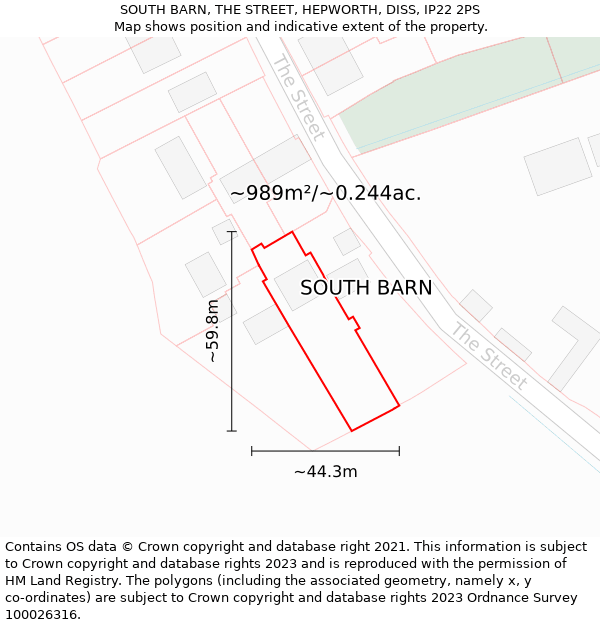 SOUTH BARN, THE STREET, HEPWORTH, DISS, IP22 2PS: Plot and title map