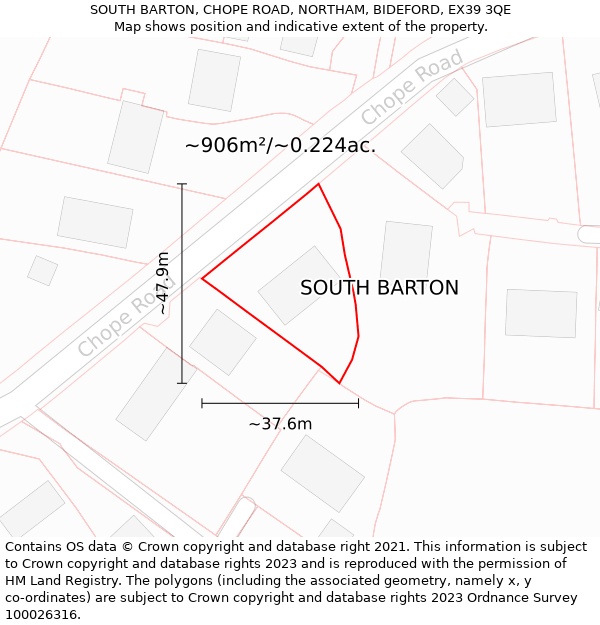 SOUTH BARTON, CHOPE ROAD, NORTHAM, BIDEFORD, EX39 3QE: Plot and title map