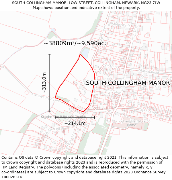 SOUTH COLLINGHAM MANOR, LOW STREET, COLLINGHAM, NEWARK, NG23 7LW: Plot and title map