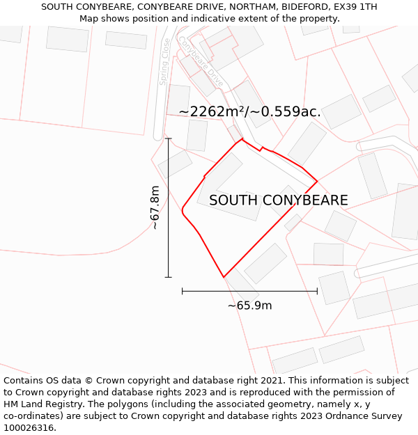 SOUTH CONYBEARE, CONYBEARE DRIVE, NORTHAM, BIDEFORD, EX39 1TH: Plot and title map
