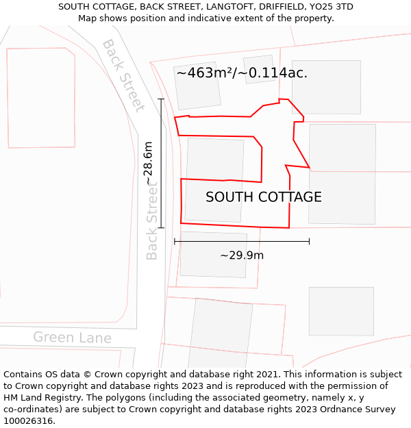 SOUTH COTTAGE, BACK STREET, LANGTOFT, DRIFFIELD, YO25 3TD: Plot and title map