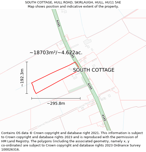 SOUTH COTTAGE, HULL ROAD, SKIRLAUGH, HULL, HU11 5AE: Plot and title map