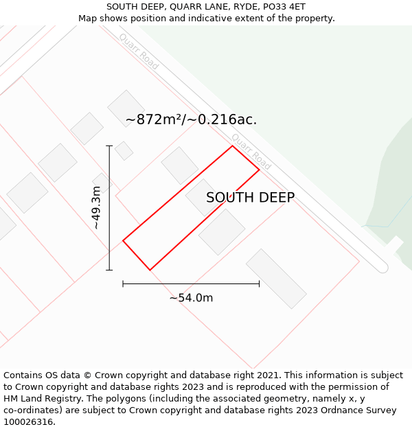 SOUTH DEEP, QUARR LANE, RYDE, PO33 4ET: Plot and title map