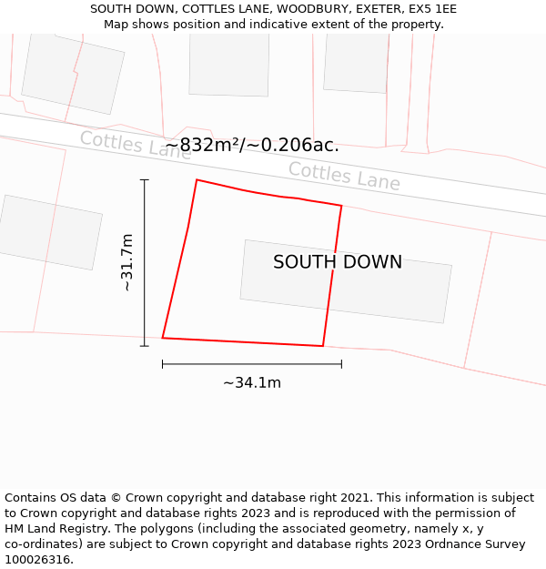 SOUTH DOWN, COTTLES LANE, WOODBURY, EXETER, EX5 1EE: Plot and title map