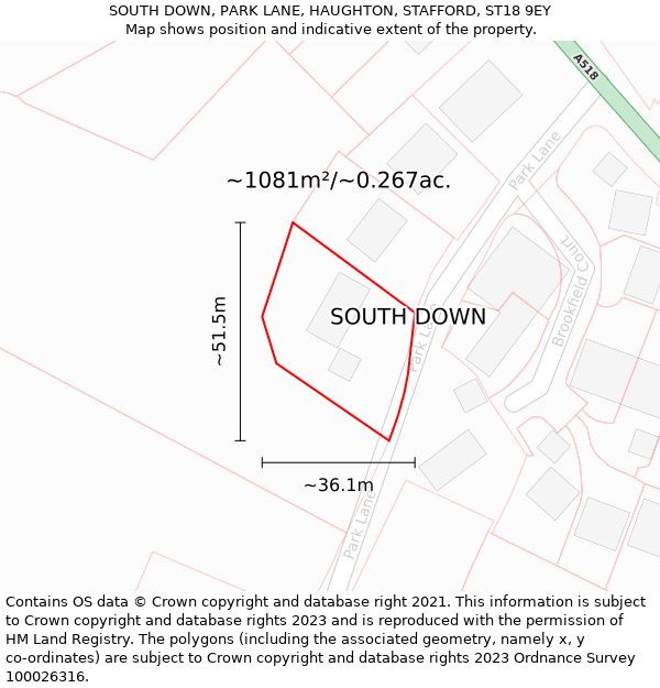 SOUTH DOWN, PARK LANE, HAUGHTON, STAFFORD, ST18 9EY: Plot and title map