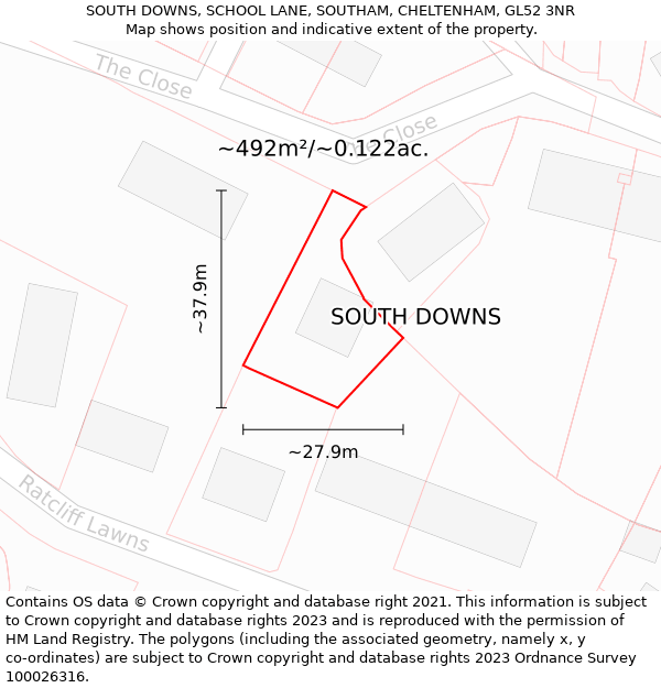 SOUTH DOWNS, SCHOOL LANE, SOUTHAM, CHELTENHAM, GL52 3NR: Plot and title map