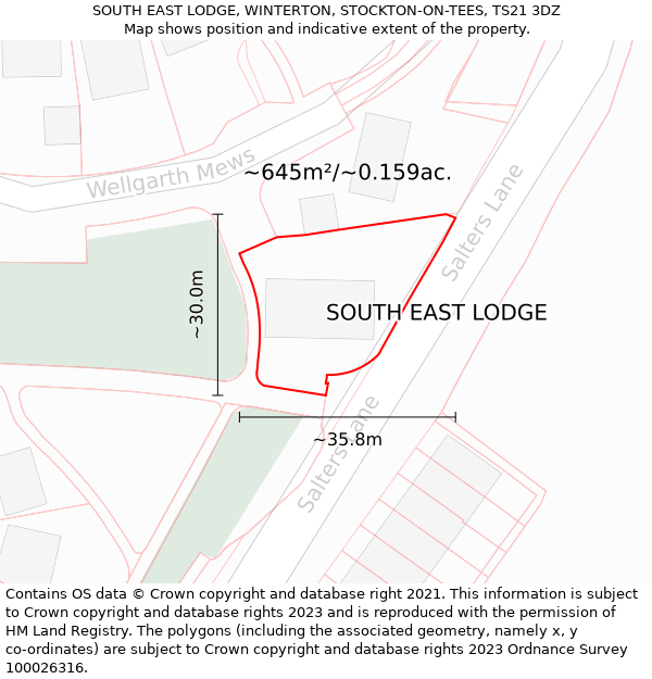 SOUTH EAST LODGE, WINTERTON, STOCKTON-ON-TEES, TS21 3DZ: Plot and title map