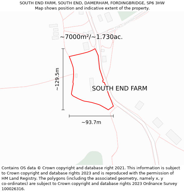 SOUTH END FARM, SOUTH END, DAMERHAM, FORDINGBRIDGE, SP6 3HW: Plot and title map