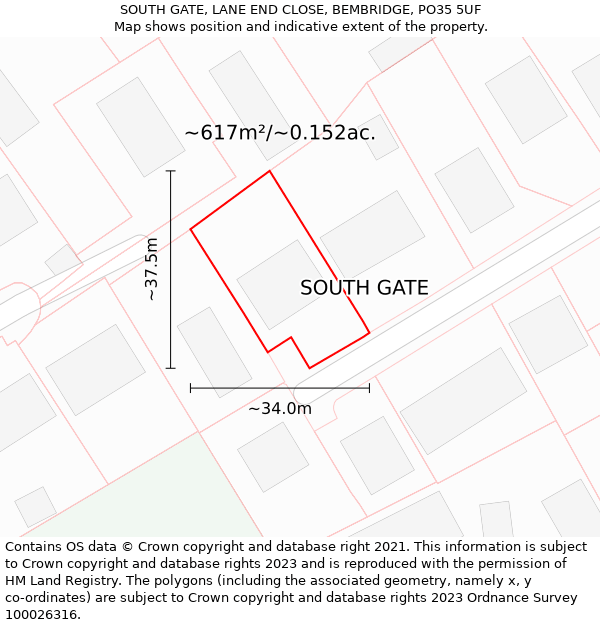 SOUTH GATE, LANE END CLOSE, BEMBRIDGE, PO35 5UF: Plot and title map