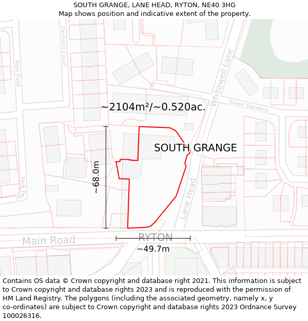 SOUTH GRANGE, LANE HEAD, RYTON, NE40 3HG: Plot and title map