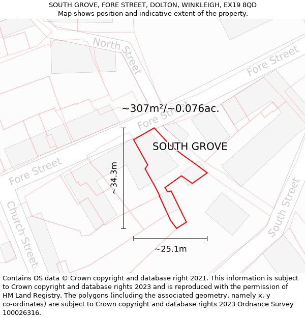 SOUTH GROVE, FORE STREET, DOLTON, WINKLEIGH, EX19 8QD: Plot and title map