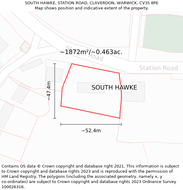 SOUTH HAWKE, STATION ROAD, CLAVERDON, WARWICK, CV35 8PE: Plot and title map