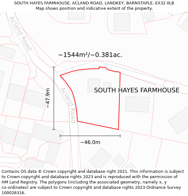 SOUTH HAYES FARMHOUSE, ACLAND ROAD, LANDKEY, BARNSTAPLE, EX32 0LB: Plot and title map